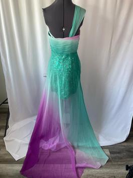 Dave and Johnny Purple Size 6 Teal Black Tie Flare Straight Dress on Queenly