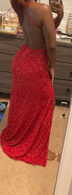 Primavera Red Size 4 Sequined Floor Length Jewelled Straight Dress on Queenly