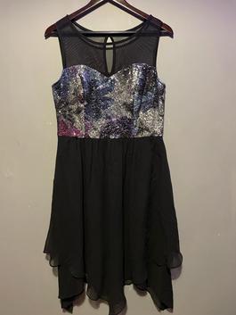 Studio One Black Size 12 Midi Homecoming $300 Sheer Cocktail Dress on Queenly