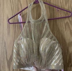 Blush Prom Gold Size 4 Homecoming Two Piece $300 Sheer Cocktail Dress on Queenly