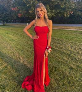 Sherri Hill Red Size 4 Strapless Floor Length Black Tie Jersey Straight Dress on Queenly