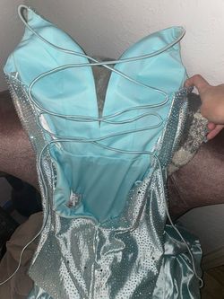 Sherri Hill Light Blue Size 0 Black Tie Mermaid Dress on Queenly
