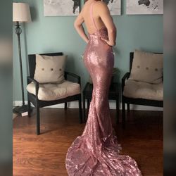 Portia and Scarlett Pink Size 10 Backless Shiny Mermaid Dress on Queenly