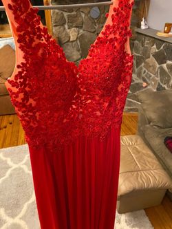 Sherri Hill Red Size 2 Sheer Sequin Shiny Straight Dress on Queenly