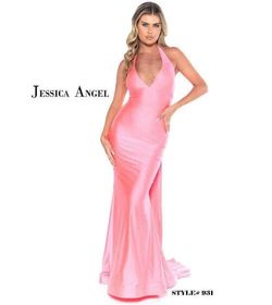 Style 931 Jessica Angel Pink Size 0 Silk V Neck Mermaid Dress on Queenly