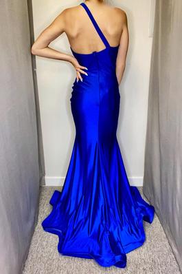 Style 703 Jessica Angel Blue Size 4 Tall Height Floor Length Pageant Side slit Dress on Queenly