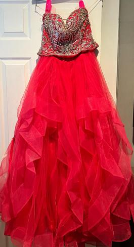 Camille La Vie Pink Size 4 Pattern Beaded Top Ball gown on Queenly