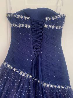 Alyce Design Blue Size 2 Lace Pageant Corset Flare Sequin Ball gown on Queenly