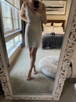Mac Duggal Silver Size 2 Party $300 Cocktail Dress on Queenly