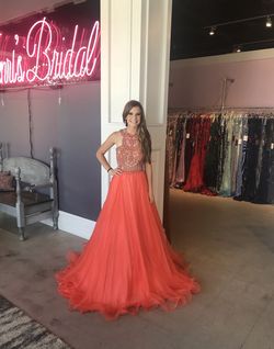 Jovani Orange Size 6 Sequined Embroidery Polyester Ball gown on Queenly