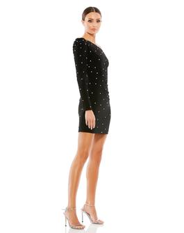 Style 55667 Mac Duggal Black Size 12 One Shoulder Long Sleeve Jersey Cocktail Dress on Queenly