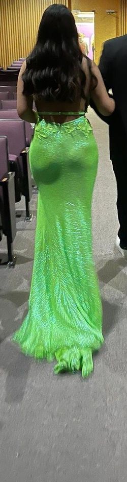 Jovani Green Size 0 Lime Embroidery Train Jewelled Side slit Dress on Queenly