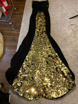 Sherri Hill Gold Size 2 Shiny Black Tie Jersey Straight Dress on Queenly