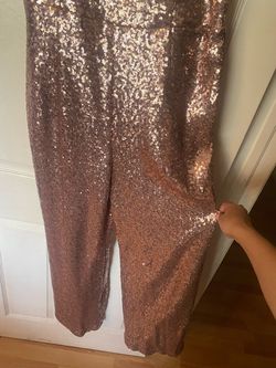 Nightway Nude Size 12 Jewelled Floor Length Sequin $300 Jumpsuit Dress on Queenly