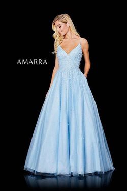 Style Mckenna Amarra Blue Size 10 Pockets Spaghetti Strap Prom Ball gown on Queenly
