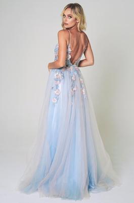 Style 5013 Amelia Couture Blue Size 10 Backless $300 Jewelled Prom Side slit Dress on Queenly
