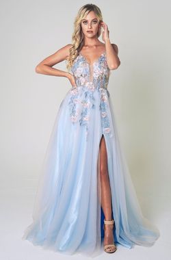 Style Banks Amelia Couture Blue Size 12 Winter Formal Plus Size Prom Floor Length Side slit Dress on Queenly