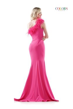 Style Brielle Colors Pink Size 8 Floor Length Prom Feathers Side slit Dress on Queenly