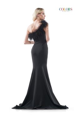 Style 2405 Colors Black Size 10 Feather Feathers Side slit Dress on Queenly