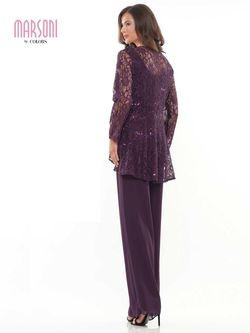 Style M305 Colors Purple Size 8 Embroidery Boat Neck Sheer Jumpsuit Dress on Queenly