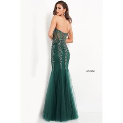 Style 5908 Jovani Blue Size 6 Prom Strapless Sheer Mermaid Dress on Queenly