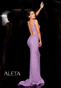 Style 657 Aleta Purple Size 4 Backless Fitted Sequin Straight Dress on Queenly
