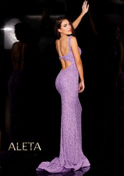 Style 657 Aleta Purple Size 6 Backless Fitted Black Tie Sequin Straight Dress on Queenly