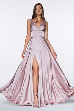 Style 7469 Cinderella Divine Navy Blue Size 20 A-line Silk Side slit Dress on Queenly