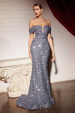 Style CD975 Cinderella Divine Midnight Grey Size 14 Sequin Floor Length Plus Size Mermaid Dress on Queenly