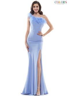 Style 2405 Colors Light Blue Size 0 Feather Tall Height Fitted Side slit Dress on Queenly