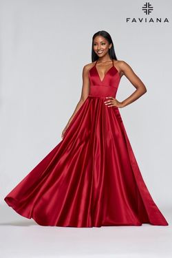Style S10252 Faviana Red Size 14 Floor Length V Neck Tall Height Side slit Dress on Queenly