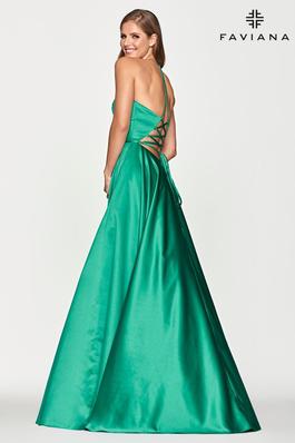 Style S10252 Faviana Green Size 0 Cut Out V Neck Sorority Formal Side slit Dress on Queenly