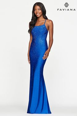 Style S10506 Faviana Royal Blue Size 6 Corset Sequin Straight Dress on Queenly