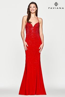 Style S10656 Faviana Red Size 6 Military Floor Length Mermaid Dress on Queenly