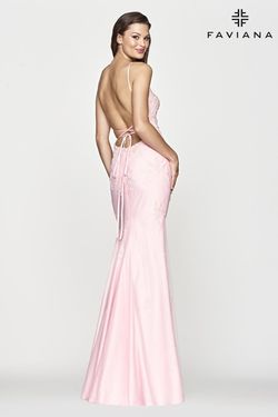 Style S10633 Faviana Pink Size 8 Spaghetti Strap Bridgerton Tall Height Straight Dress on Queenly