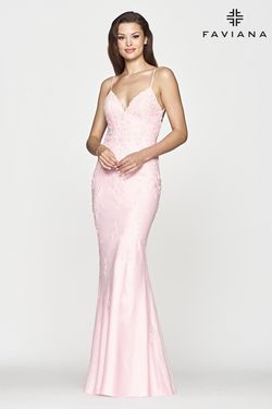 Style S10633 Faviana Pink Size 8 Spaghetti Strap Bridgerton Tall Height Straight Dress on Queenly