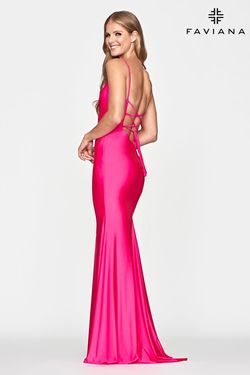 Style S10644 Faviana Hot Pink Size 2 Cut Out Spaghetti Strap Floor Length Straight Dress on Queenly