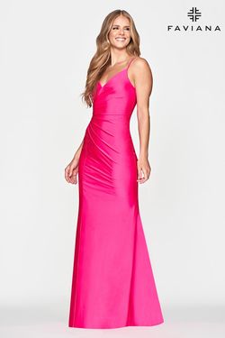Style S10644 Faviana Hot Pink Size 2 Cut Out Spaghetti Strap Floor Length Straight Dress on Queenly