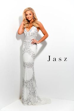 Style 7332 Jasz Couture Silver Size 0 Fitted Sequin Straight Dress on Queenly