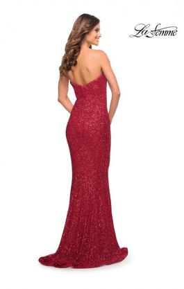 Style 30714 La Femme Red Size 6 Strapless Sequin Straight Dress on Queenly