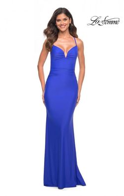 Style 30484 La Femme Blue Size 8 Spaghetti Strap Straight Dress on Queenly