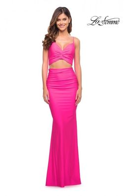 Style 30678 La Femme Pink Size 0 Sorority Formal Two Piece Jersey Prom Straight Dress on Queenly