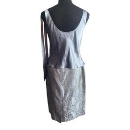 Adrianna Pappell Silver Size 8 Midi Two Piece $300 Cocktail Dress on Queenly