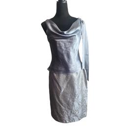 Adrianna Pappell Silver Size 8 Midi Two Piece $300 Cocktail Dress on Queenly