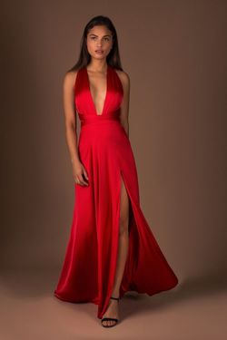 Nadine Merabi Red Size 2 Plunge Floor Length Silk Side slit Dress on Queenly