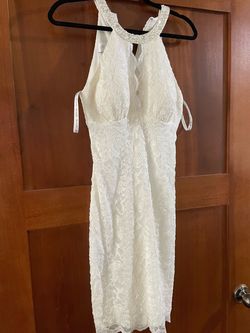 David's Bridal White Size 8 Free Shipping Bridal Shower Midi $300 Cocktail Dress on Queenly