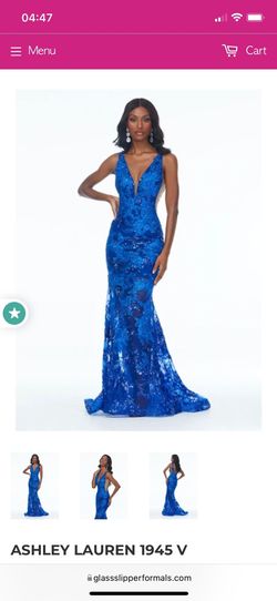 Ashley Lauren Blue Size 6 Prom Train Mermaid Dress on Queenly