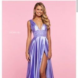 Style 64463 Sherri Hill Purple Size 6 Floor Length 50 Off Train Dress on Queenly