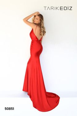 Style 50851 Tarik Ediz Red Size 6 Satin Prom Silk Straight Dress on Queenly