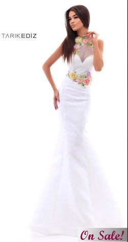 Style 50203 Tarik Ediz White Size 4 Floor Length Tall Height Ivory Mermaid Dress on Queenly